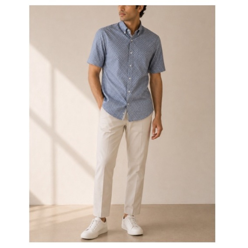 Ted Baker Men's Blue Geometric Diamond Short Sleeve Button Front Shirt Size 4